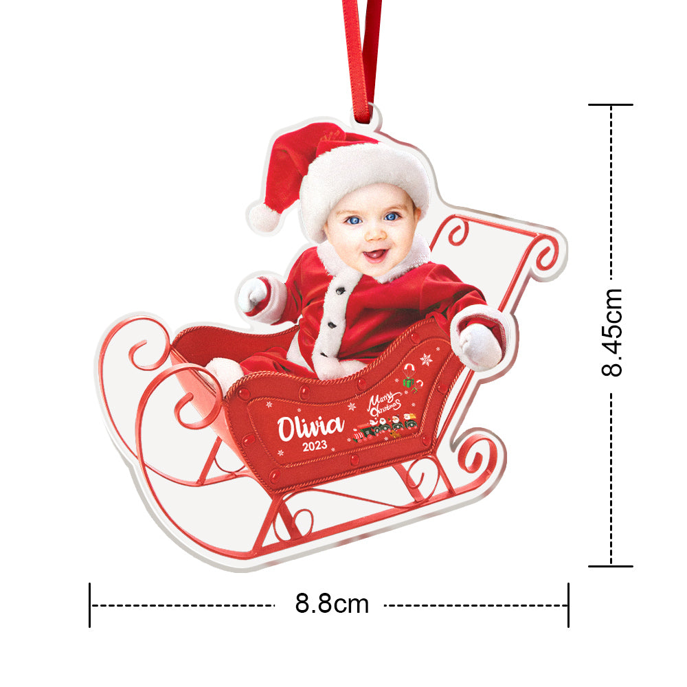 Personalised Photo & Name Sleigh Tree Ornament