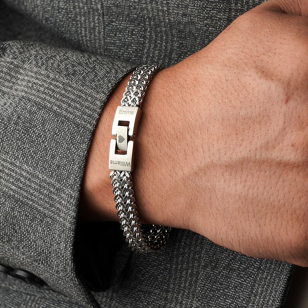 Personalised Men's Stainless Steel Interlocking Bracelet with Engraved Names