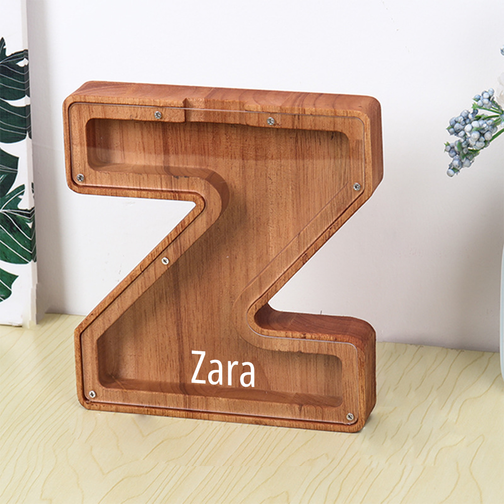 Personalised Initial and Engraved Name Wooden Money Box