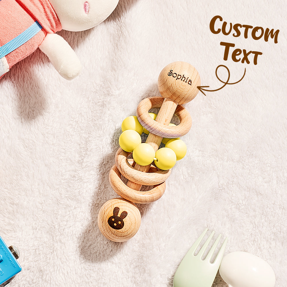 Personalised Wooden Baby Rattle with Engraved Name