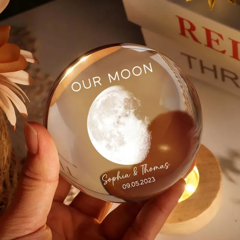 Personalised Special Day Moon - Crystal Ball ‘The day you became my Mum & Dad’