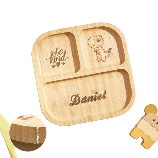 Personalised Name Square Bamboo Suction Plate for Babies and Toddlers