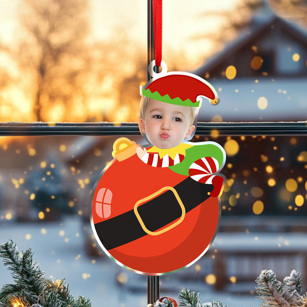 Personalised Cute Baby Elf Ornament with Baby Photo First Christmas