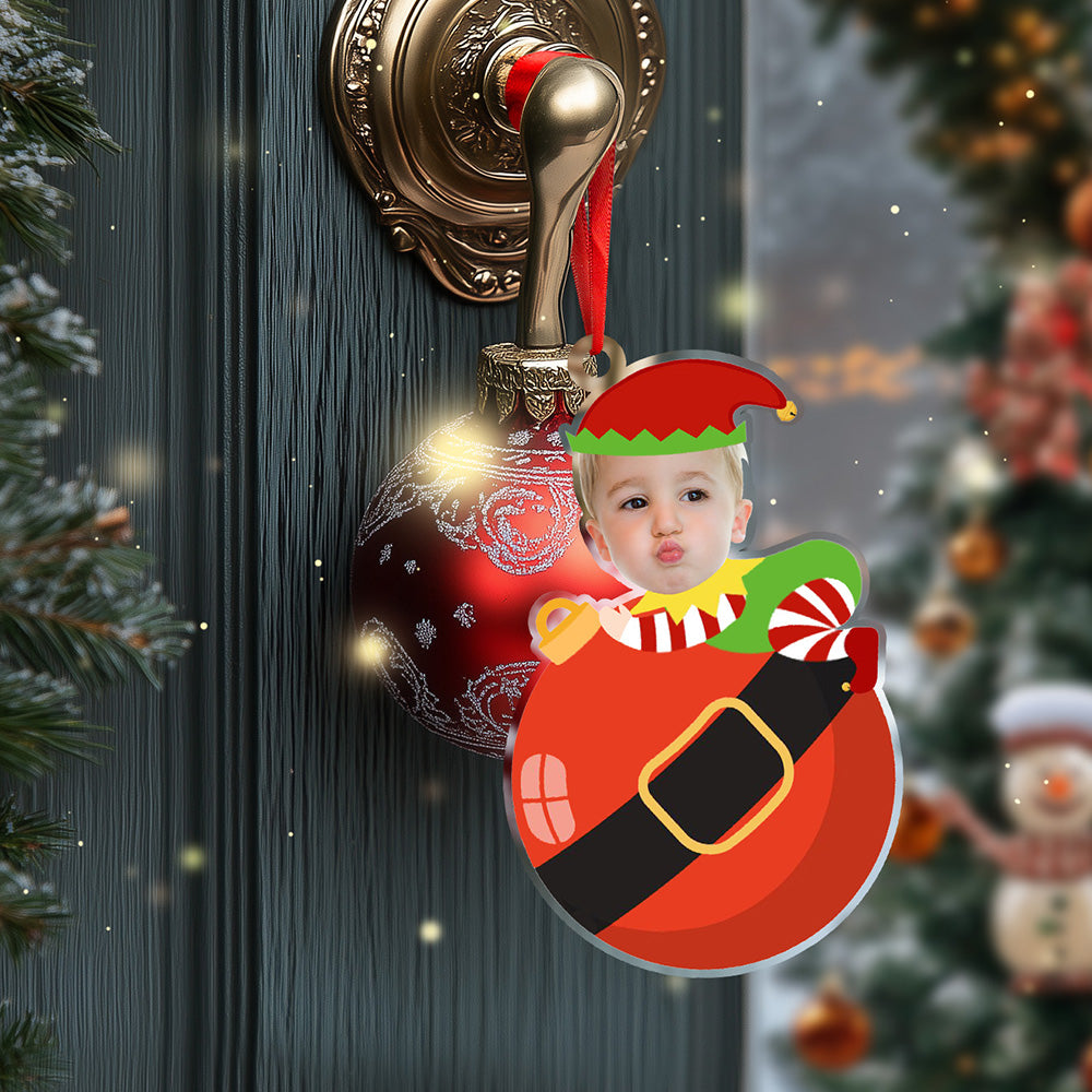 Personalised Cute Baby Elf Ornament with Baby Photo First Christmas