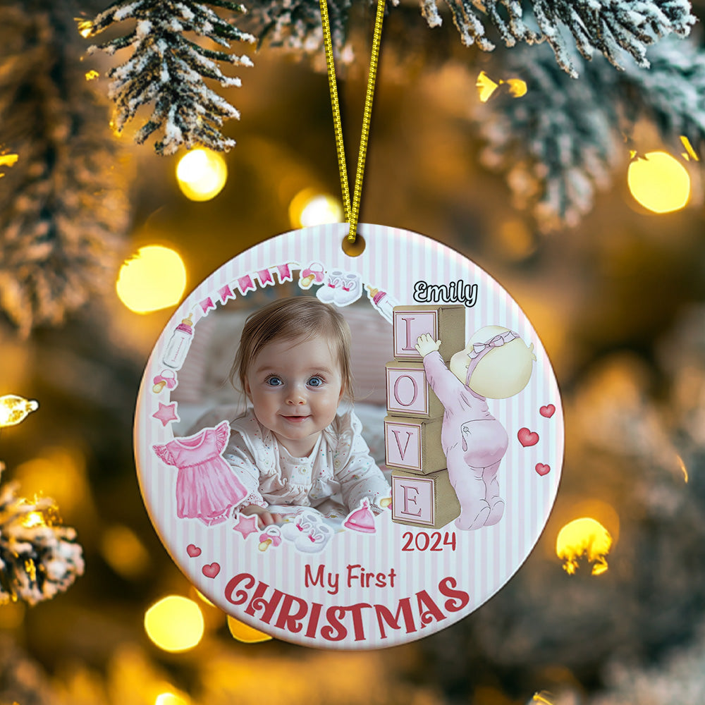 Personalised Baby's First Christmas Ornament with Photo Ceramic