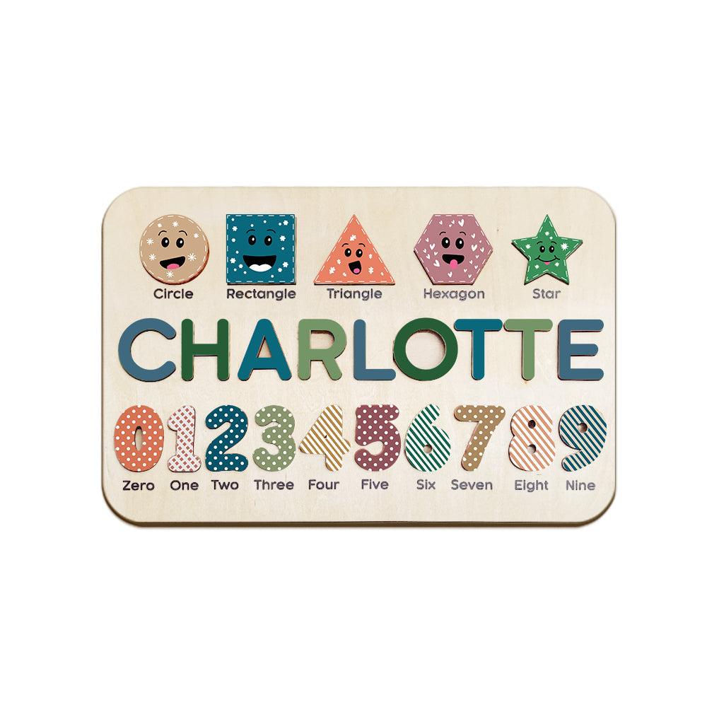 Educational toy with colorful shapes and numbers on a white background
