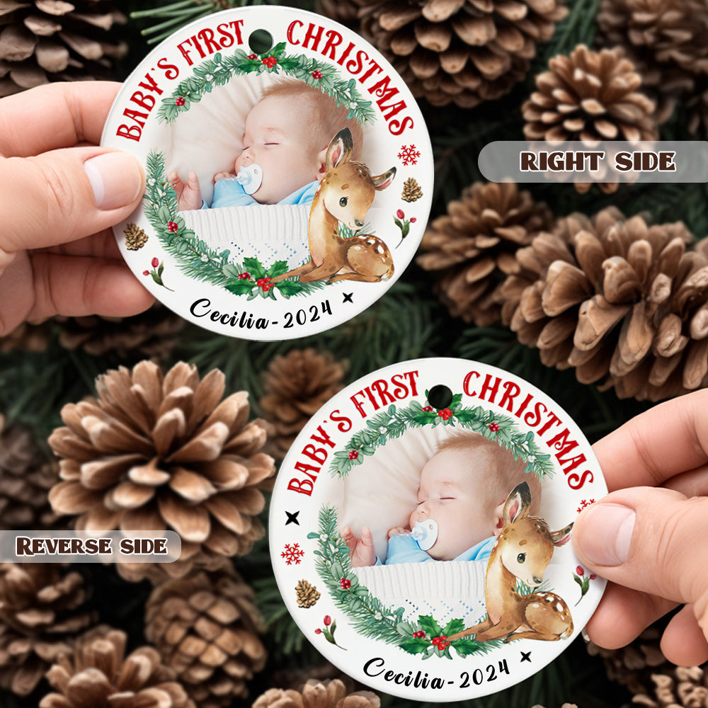 Personalised Baby's First Christmas Ornament with Photo & Name Ceramic