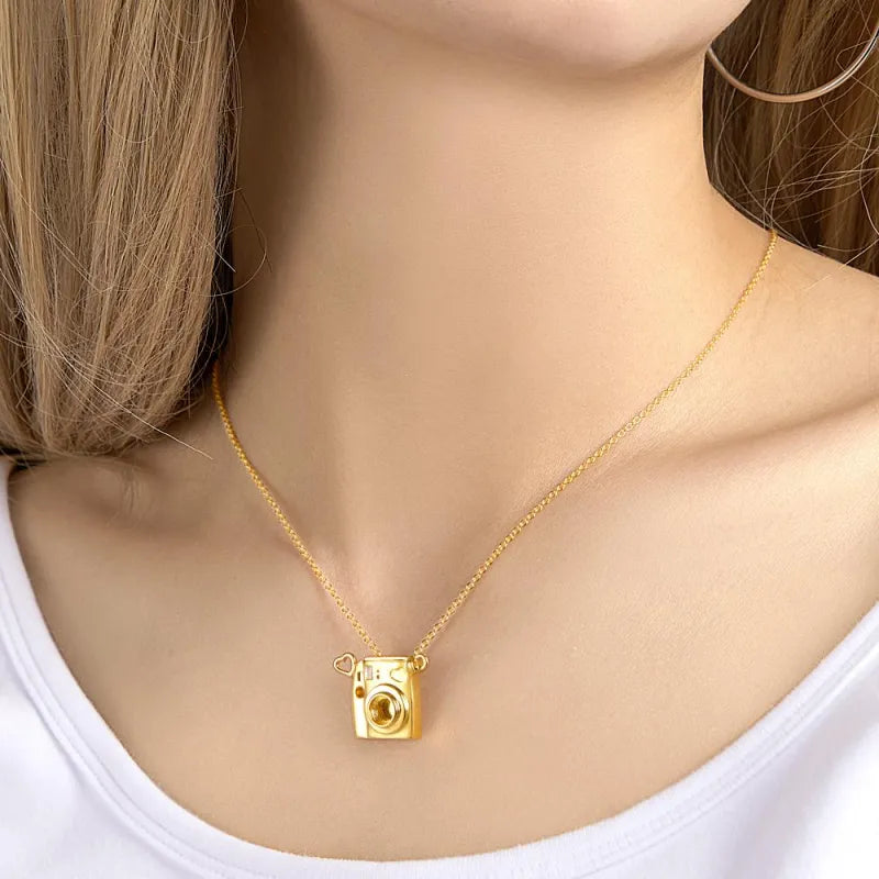 Personalised Photo and Engraved Camera Necklace Pendant