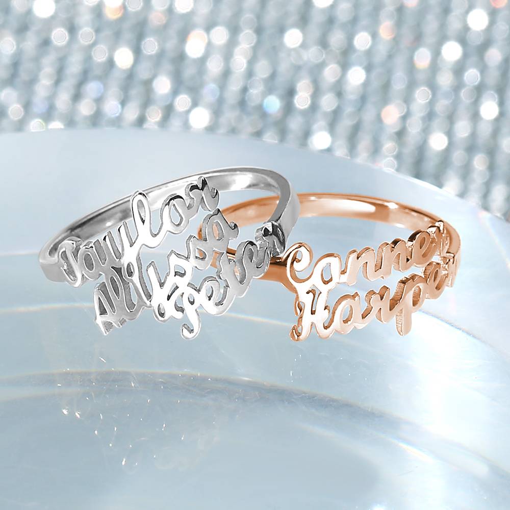Personalised Double Names Ring - 925 Sterling Silver