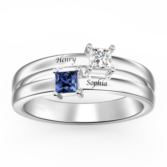 Personalised Two Names Birthstone Promise Ring
