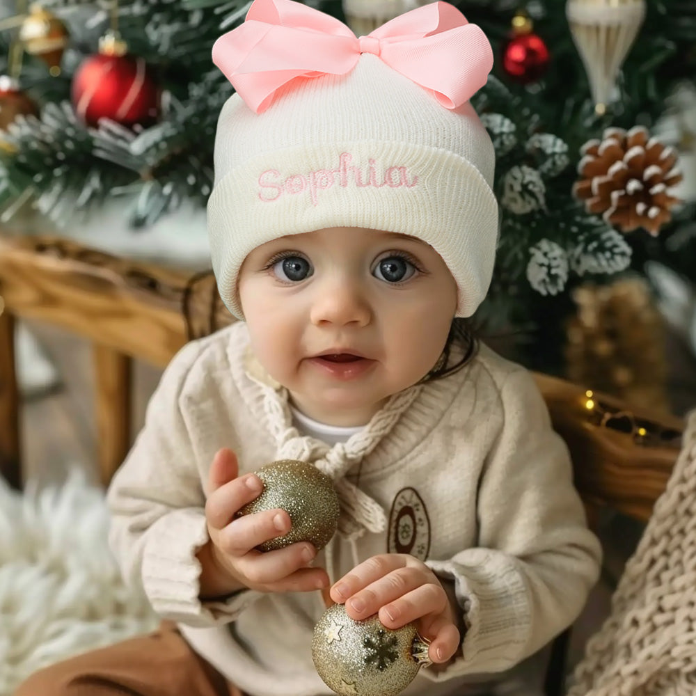 Personalised Name Baby Bow Beanie