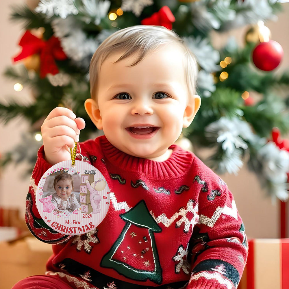Personalised Baby's First Christmas Ornament with Photo Ceramic