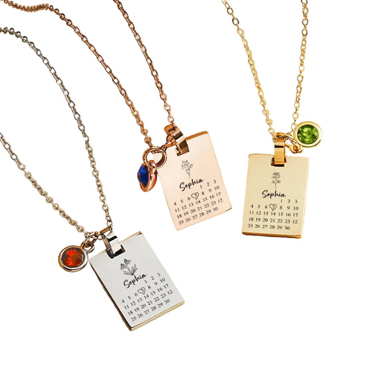 Personalised Date & Birthstone Necklace