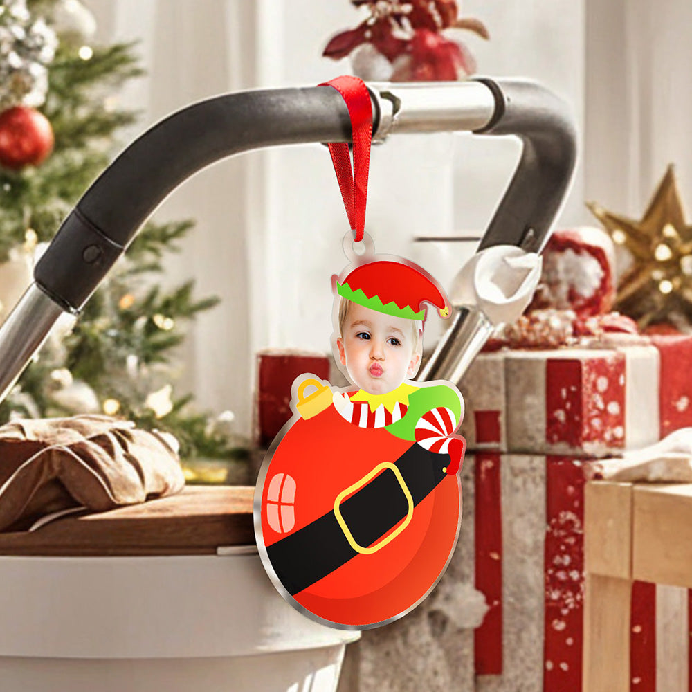 Personalised Cute Baby Elf Ornament with Baby Photo First Christmas