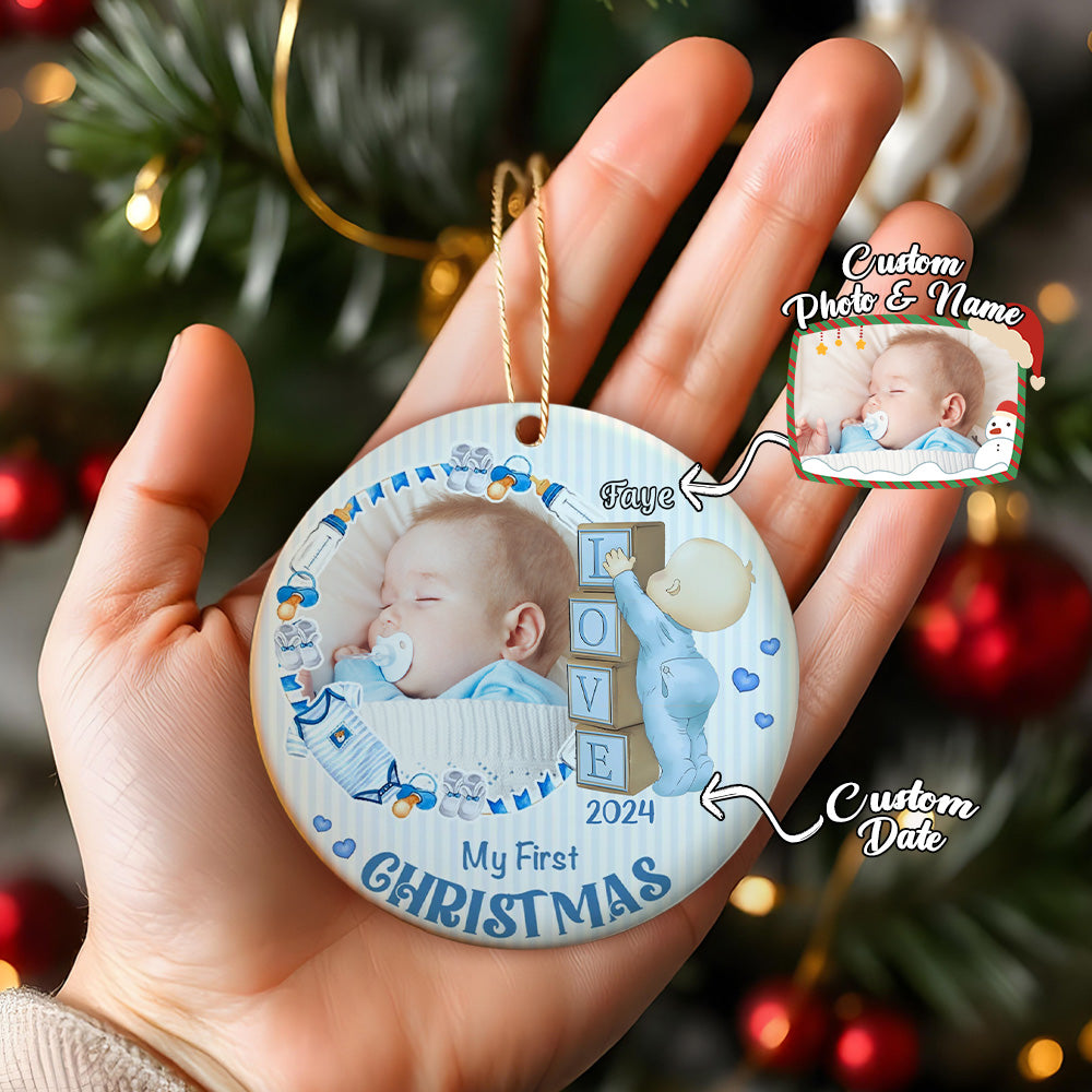 Personalised Baby's First Christmas Ornament with Photo Ceramic