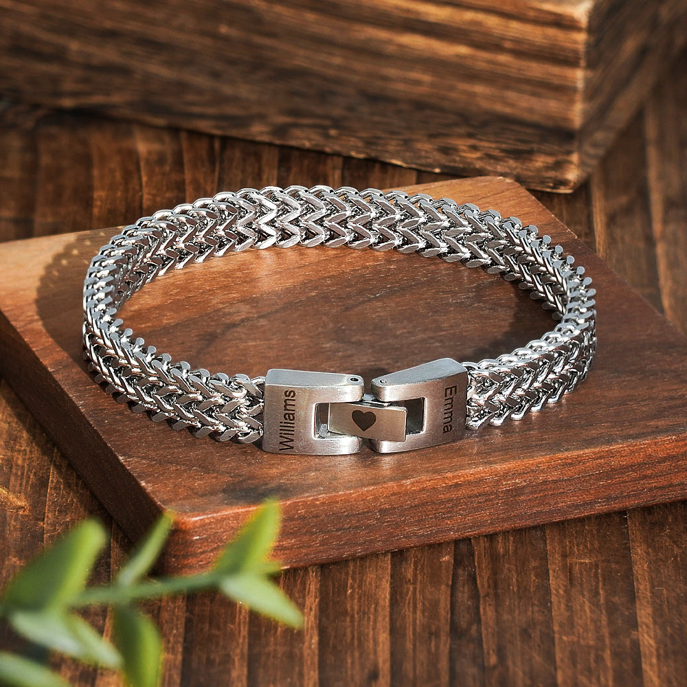 Personalised Men's Stainless Steel Interlocking Bracelet with Engraved Names
