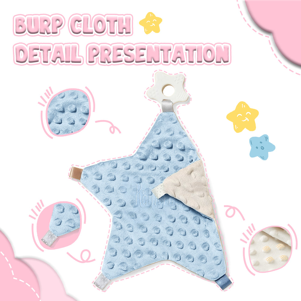 Star-shaped blue burp cloth with textured surface on a white background