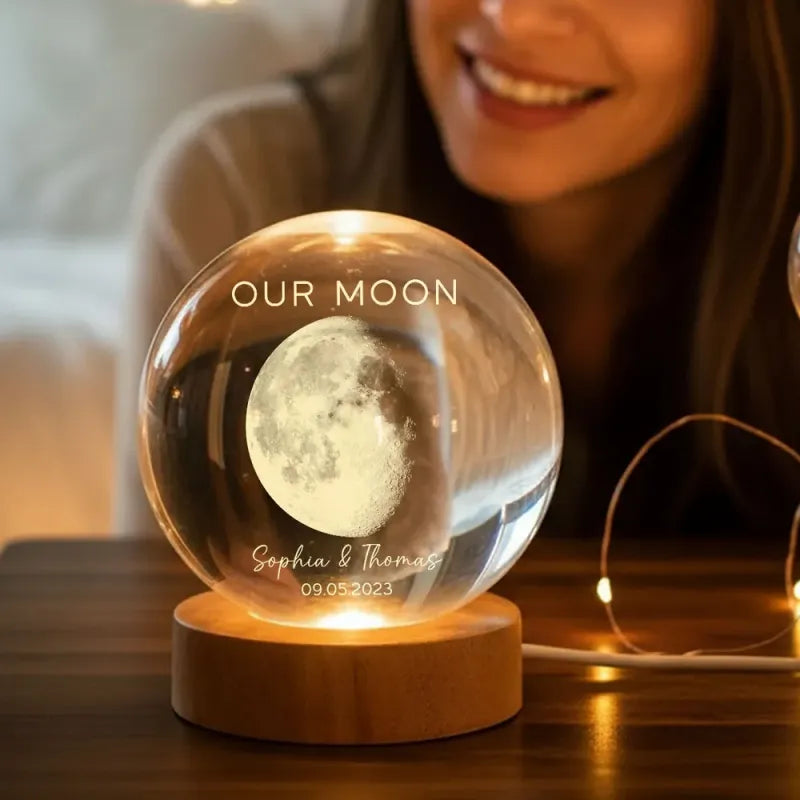 Personalised Special Day Moon - Crystal Ball ‘The day you became my Mum & Dad’