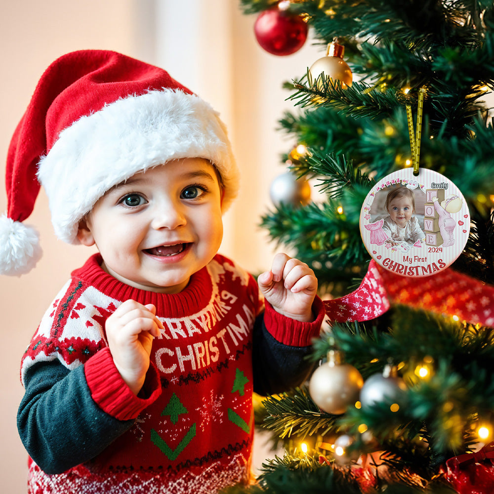 Personalised Baby's First Christmas Ornament with Photo Ceramic