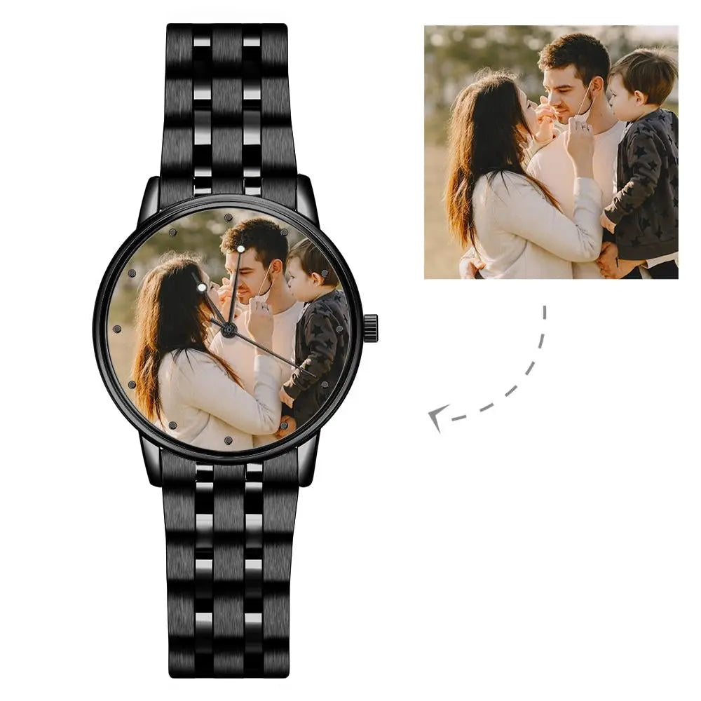 Personalised Photo Engraved Text Watch Alloy Strap 38mm