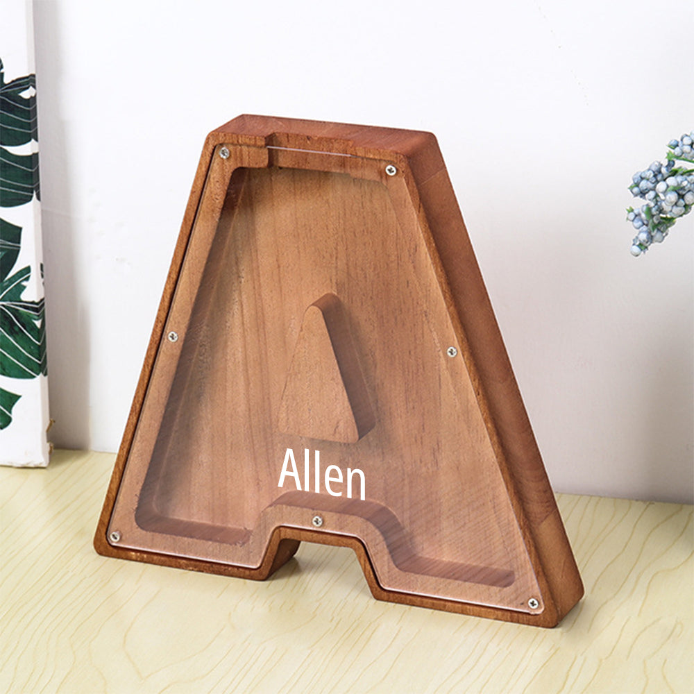 High-quality wood material, clear texture, environmentally friendly and durable
A-Z 26 letters shapes design, large storage space, retro style, classic and advanced
Laser engraved text, clear lettering, bright colors, no fading
The money deposit port is on the top of the box, which can be used to store various currencies