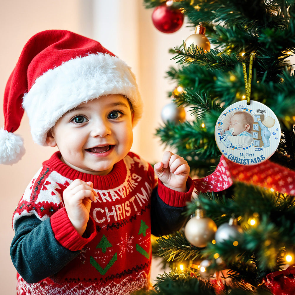 Personalised Baby's First Christmas Ornament with Photo Ceramic