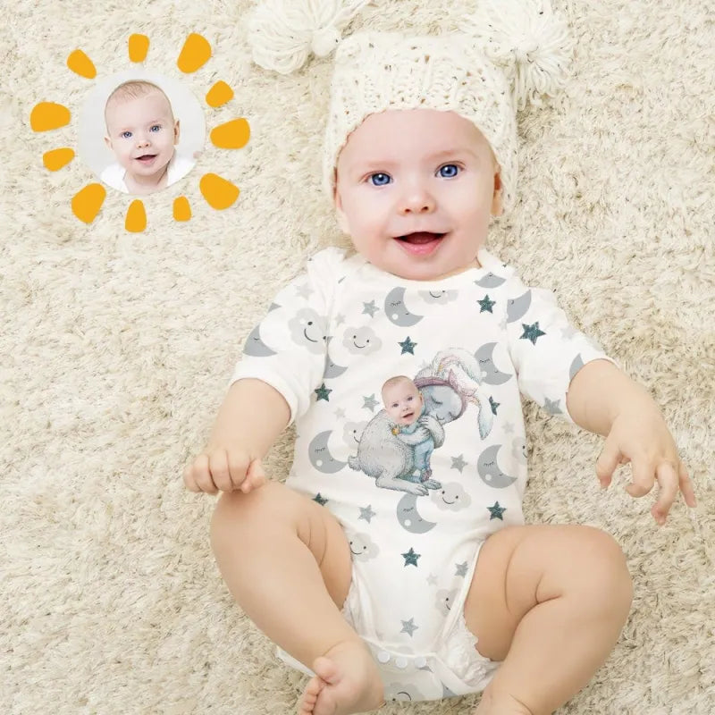 Baby onsie with personalised photo upload long sleeves