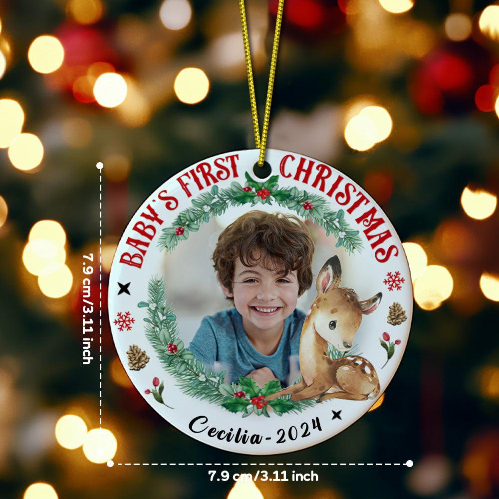 Personalised Baby's First Christmas Ornament with Photo & Name Ceramic