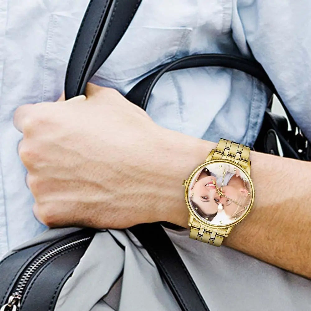 Personalised Photo Engraved Text Watch Alloy Strap 38mm