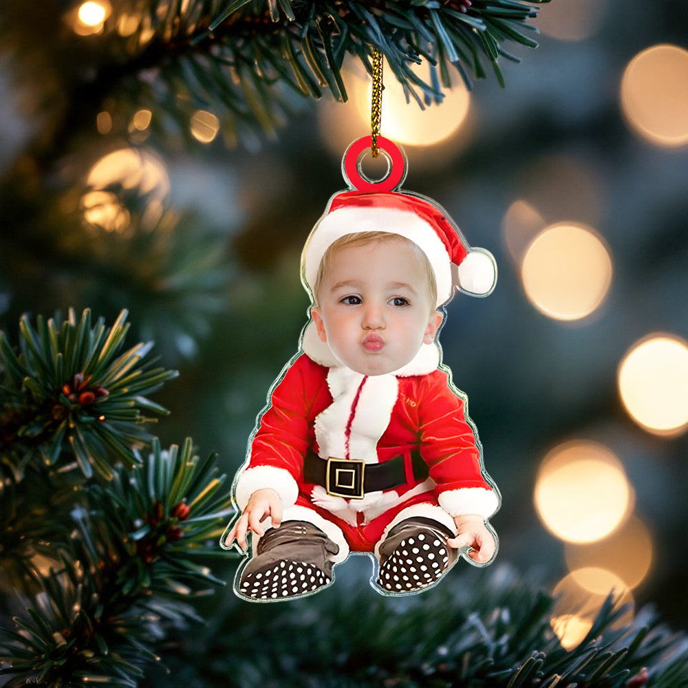Personalised Baby Face Santa Outfit Christmas Tree Ornament