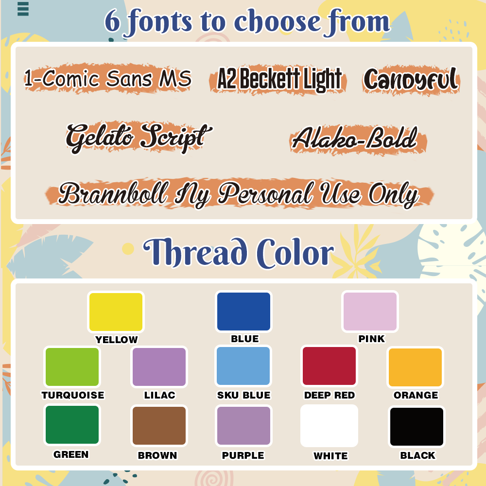 Font selection interface with various font styles and color options.