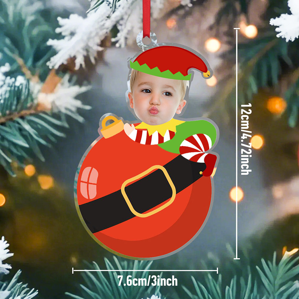 Personalised Cute Baby Elf Ornament with Baby Photo First Christmas