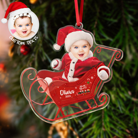 Personalised Photo & Name Sleigh Tree Ornament