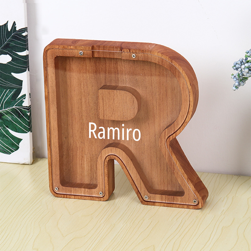 Personalised Initial and Engraved Name Wooden Money Box