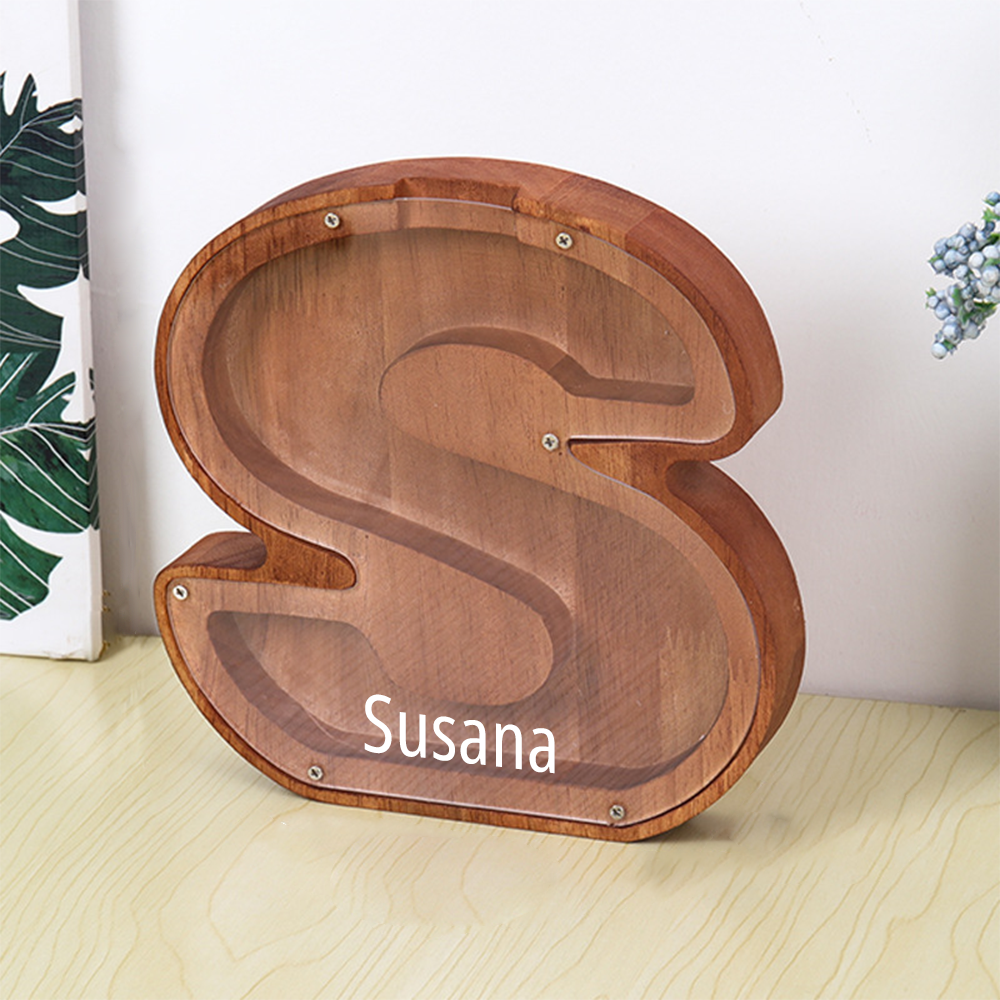Personalised Initial and Engraved Name Wooden Money Box