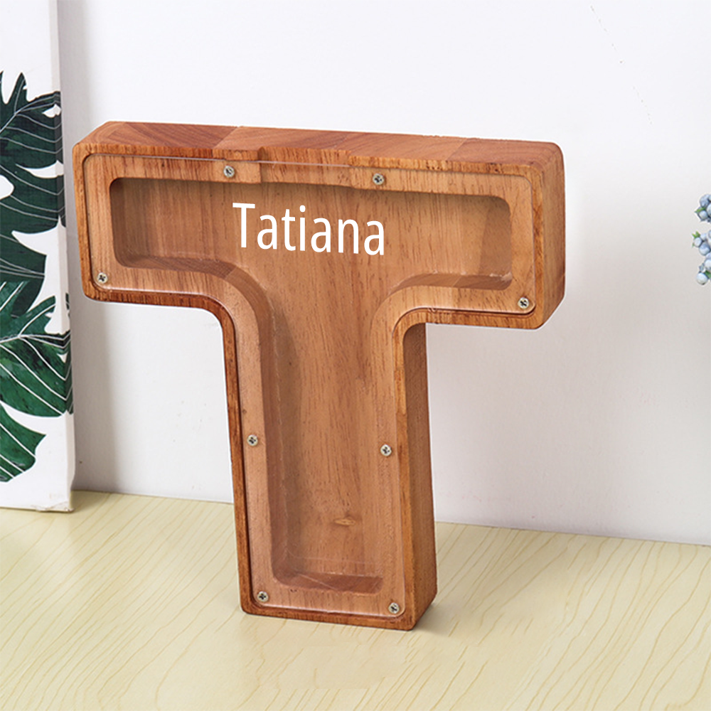 Personalised Initial and Engraved Name Wooden Money Box