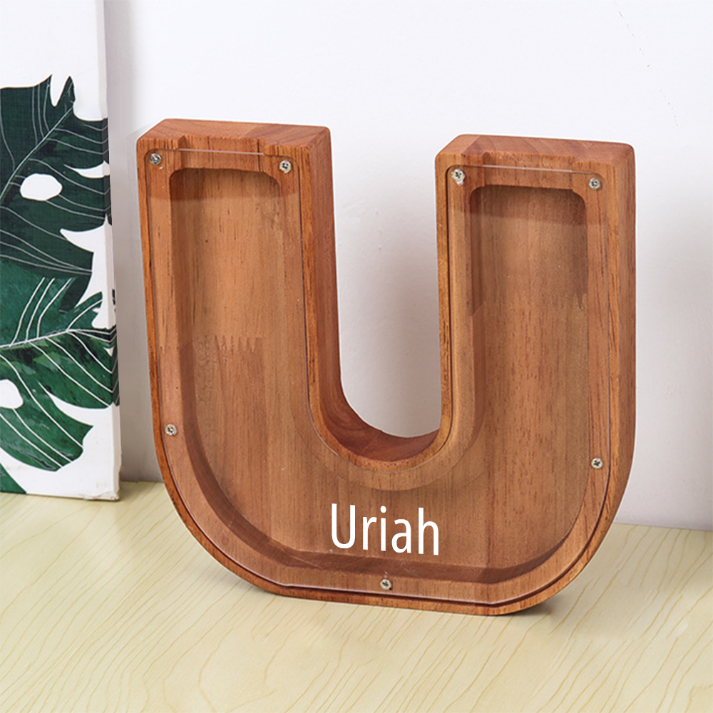 Personalised Initial and Engraved Name Wooden Money Box