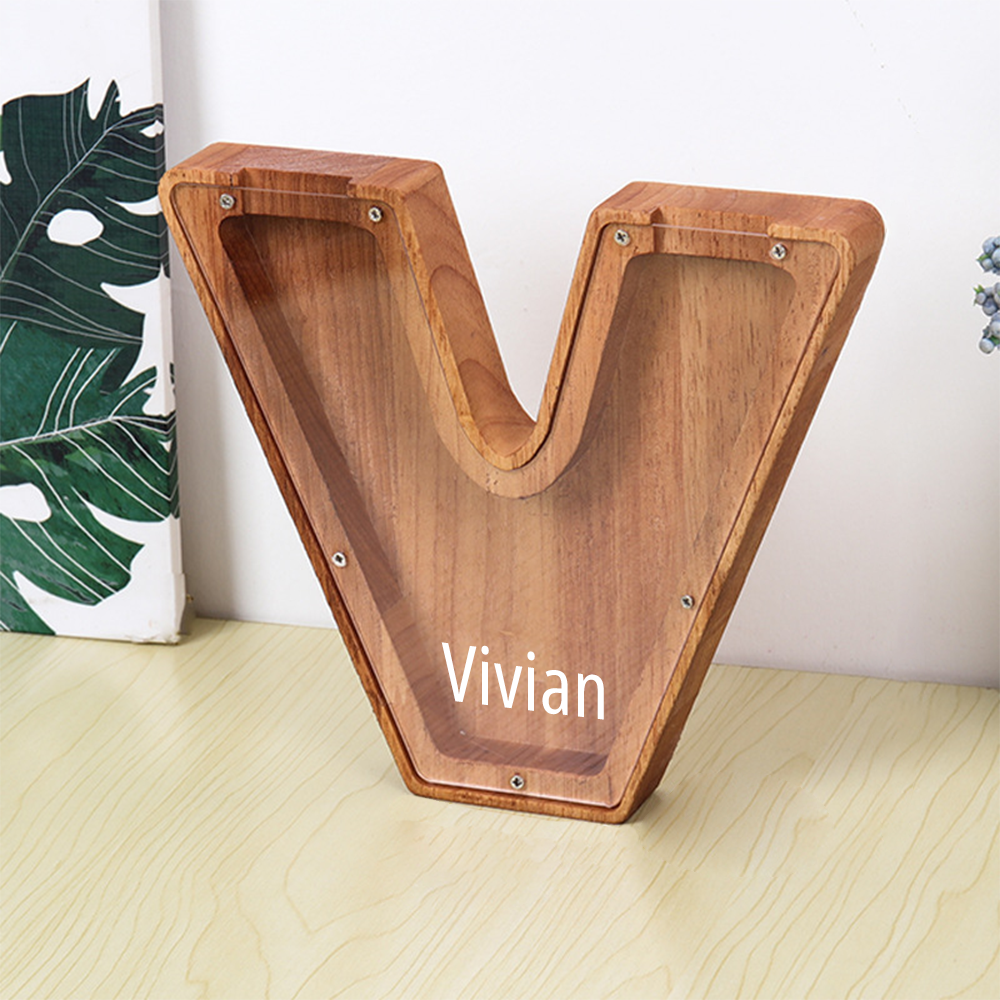 Personalised Initial and Engraved Name Wooden Money Box