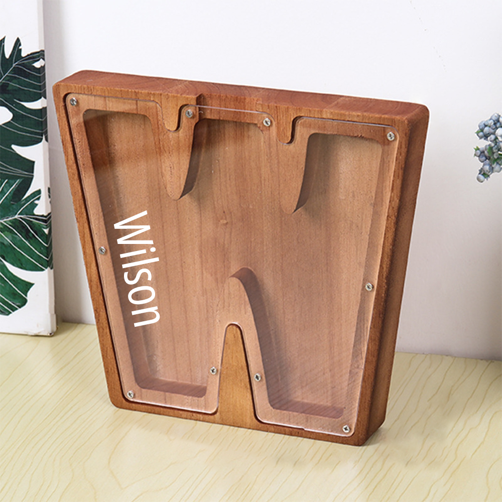 Personalised Initial and Engraved Name Wooden Money Box