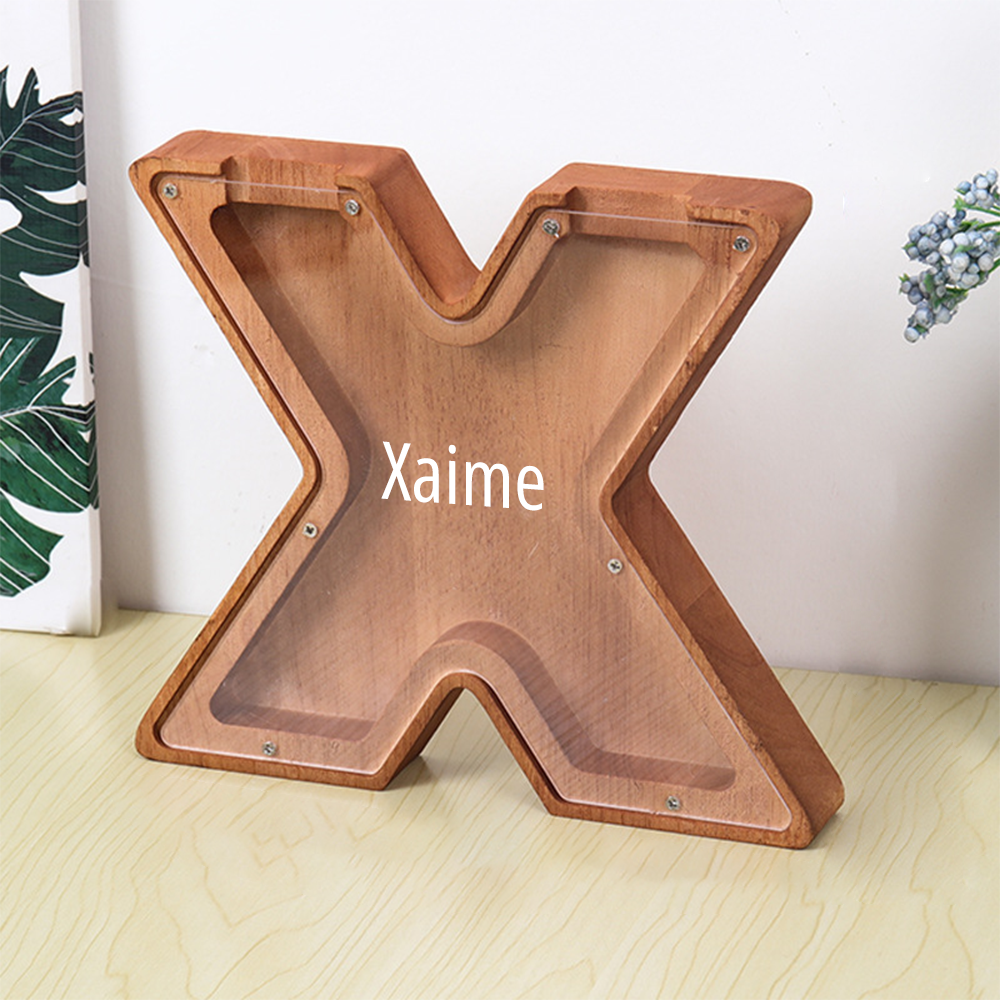 Personalised Initial and Engraved Name Wooden Money Box