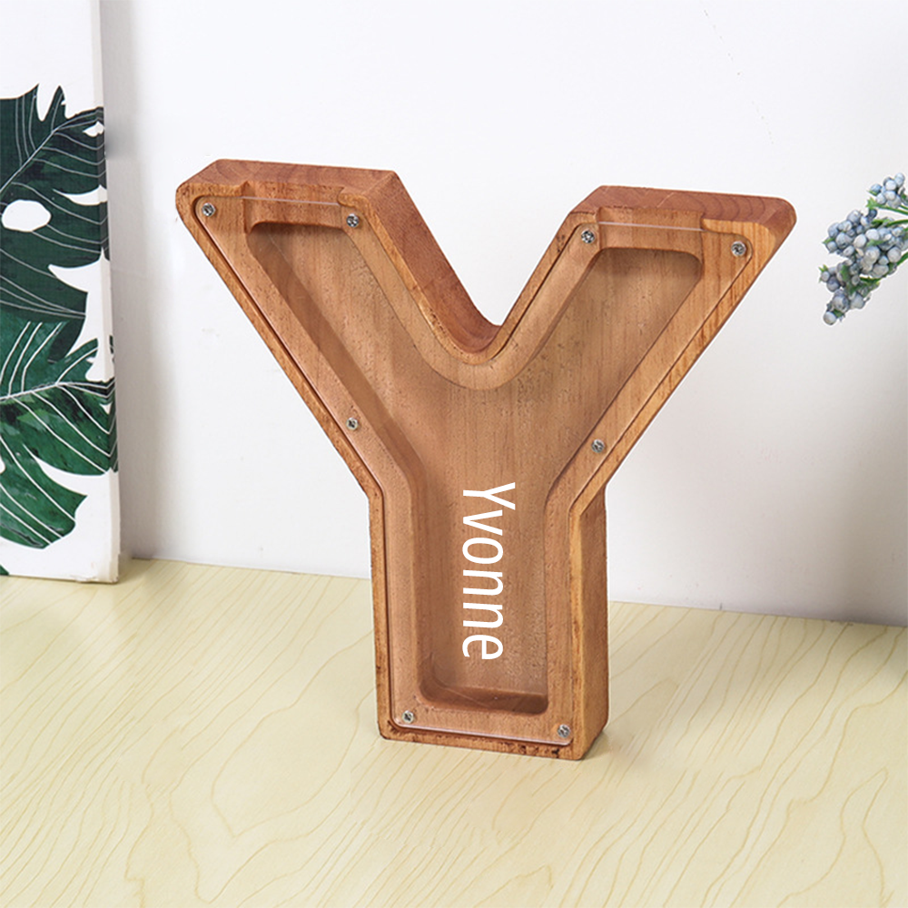 Personalised Initial and Engraved Name Wooden Money Box