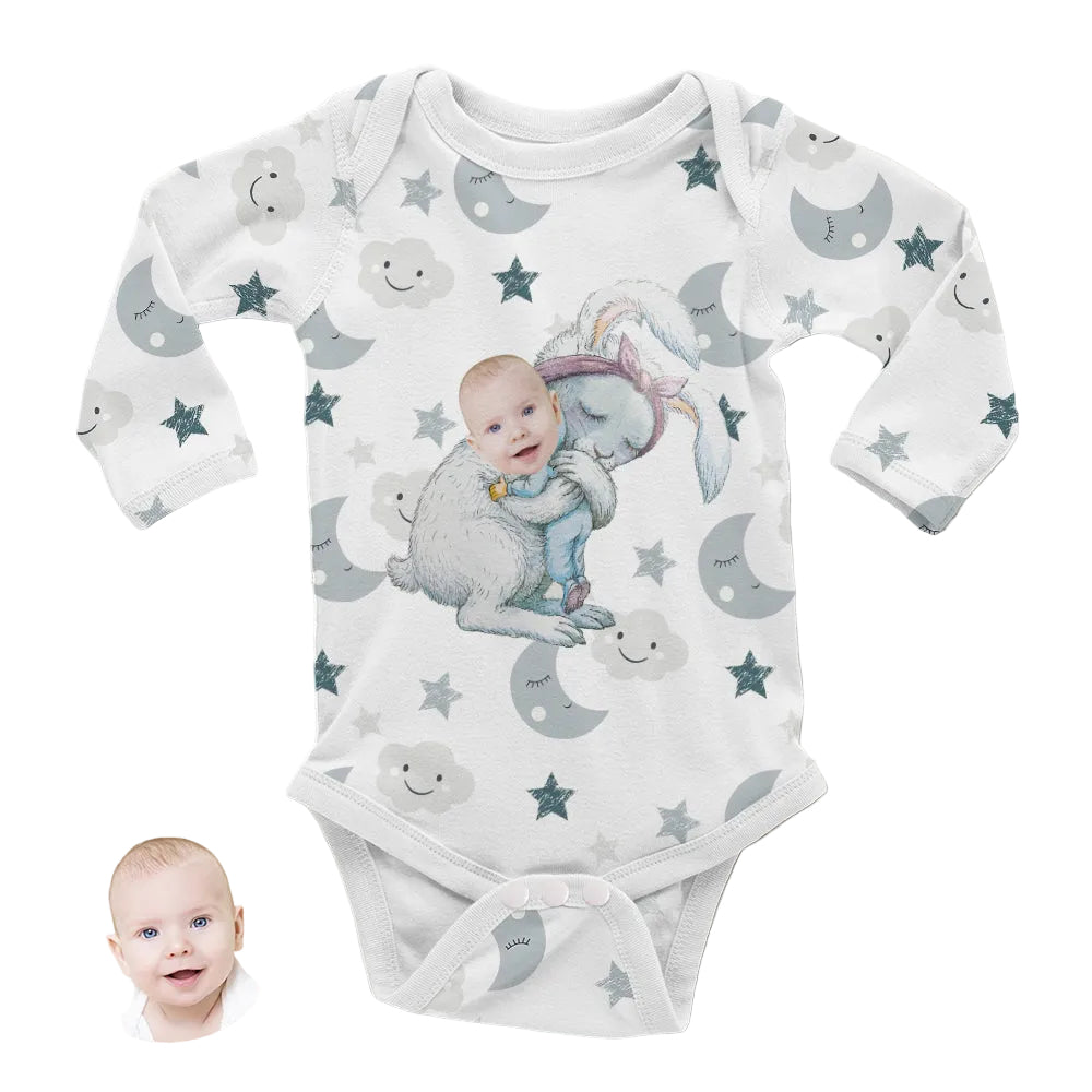 Baby onsie with personalised photo upload long sleeves