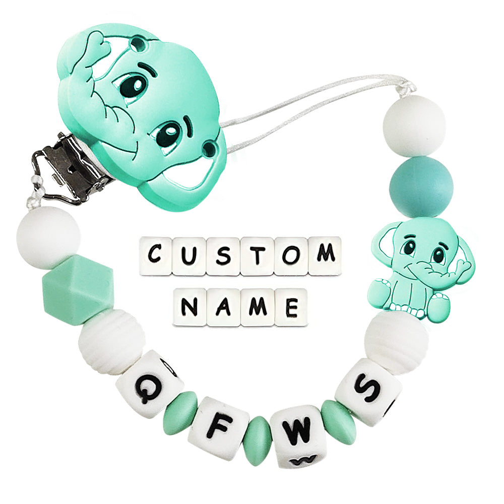 Teething toy with customizable name on a white background