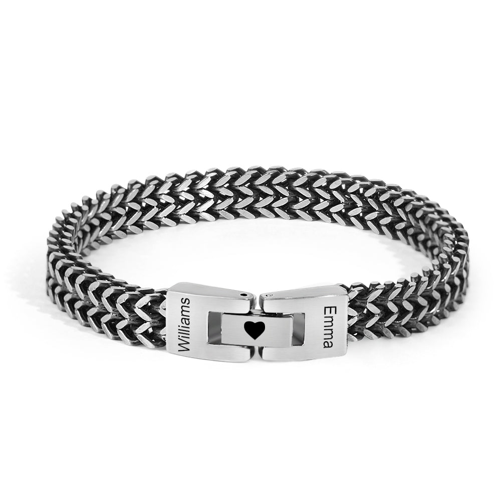 Personalised Men's Stainless Steel Interlocking Bracelet with Engraved Names