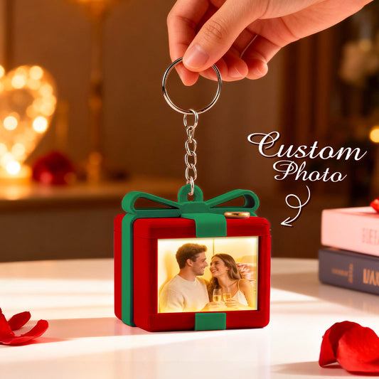 Personalised Mirror Photo Lamp Keychain Gift Box Shape