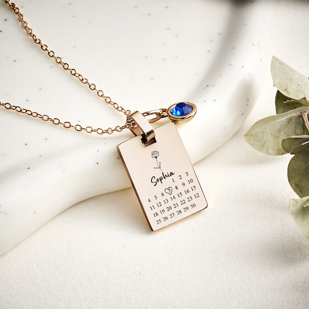 Personalised Date & Birthstone Necklace