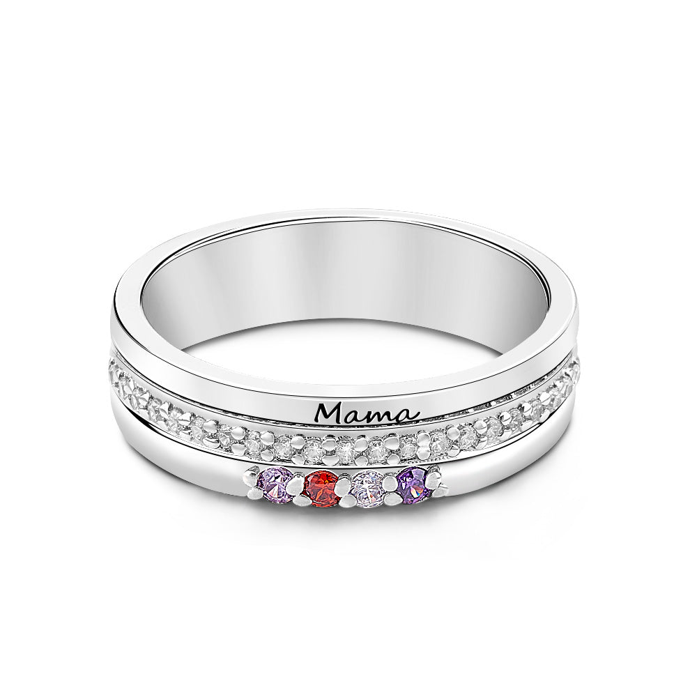 Personalised Birthstones Ring with Engraved Text