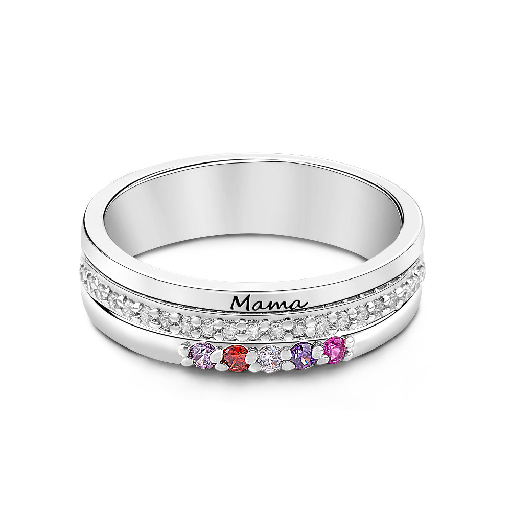 Personalised Birthstones Ring with Engraved Text