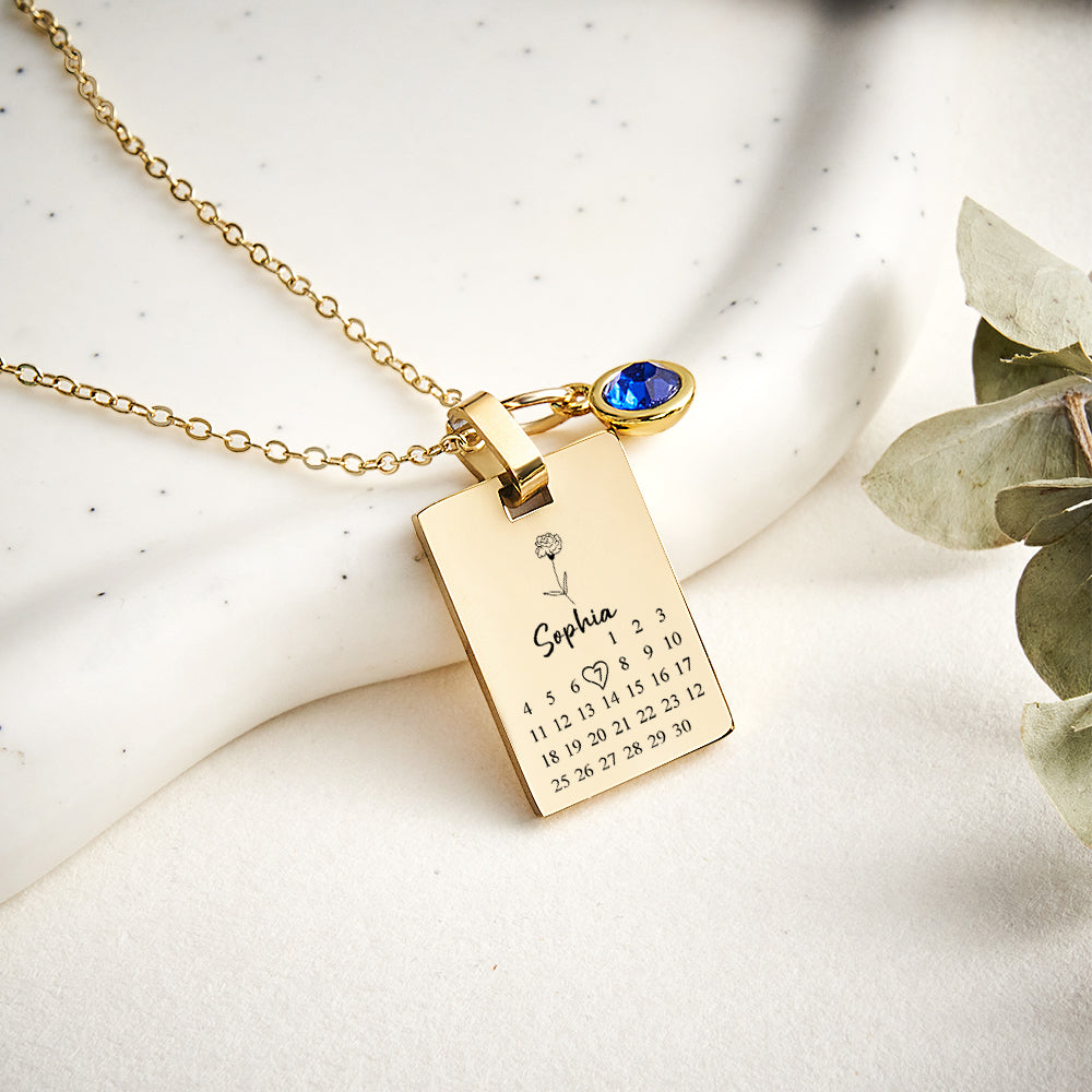 Personalised Date & Birthstone Necklace