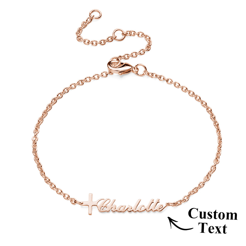 Rose gold bracelet with 'Charlotte' text on a white background